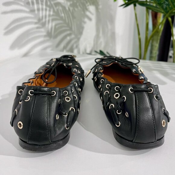 Chloe Grommet Black Leather Ballet Flats size 38 - Picture 7 of 9